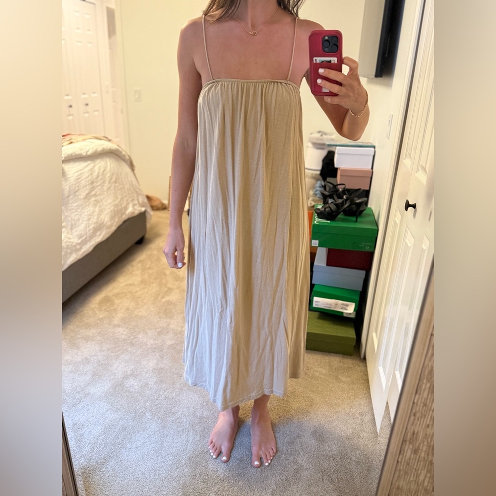 Zara Tan Spaghetti Strap Midi Dress